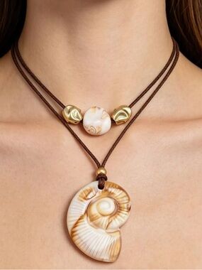 Anthropologie Brown and Gold Layered Shell Necklace